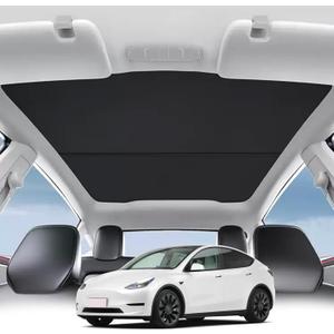 Sunshade Roof for Tesla Model Y 2020-2025 No-Gap No-Sag Nano Ice-Crystal Coating UV Block Portable Foldable Sunroof Shade(Black 2020-2024)