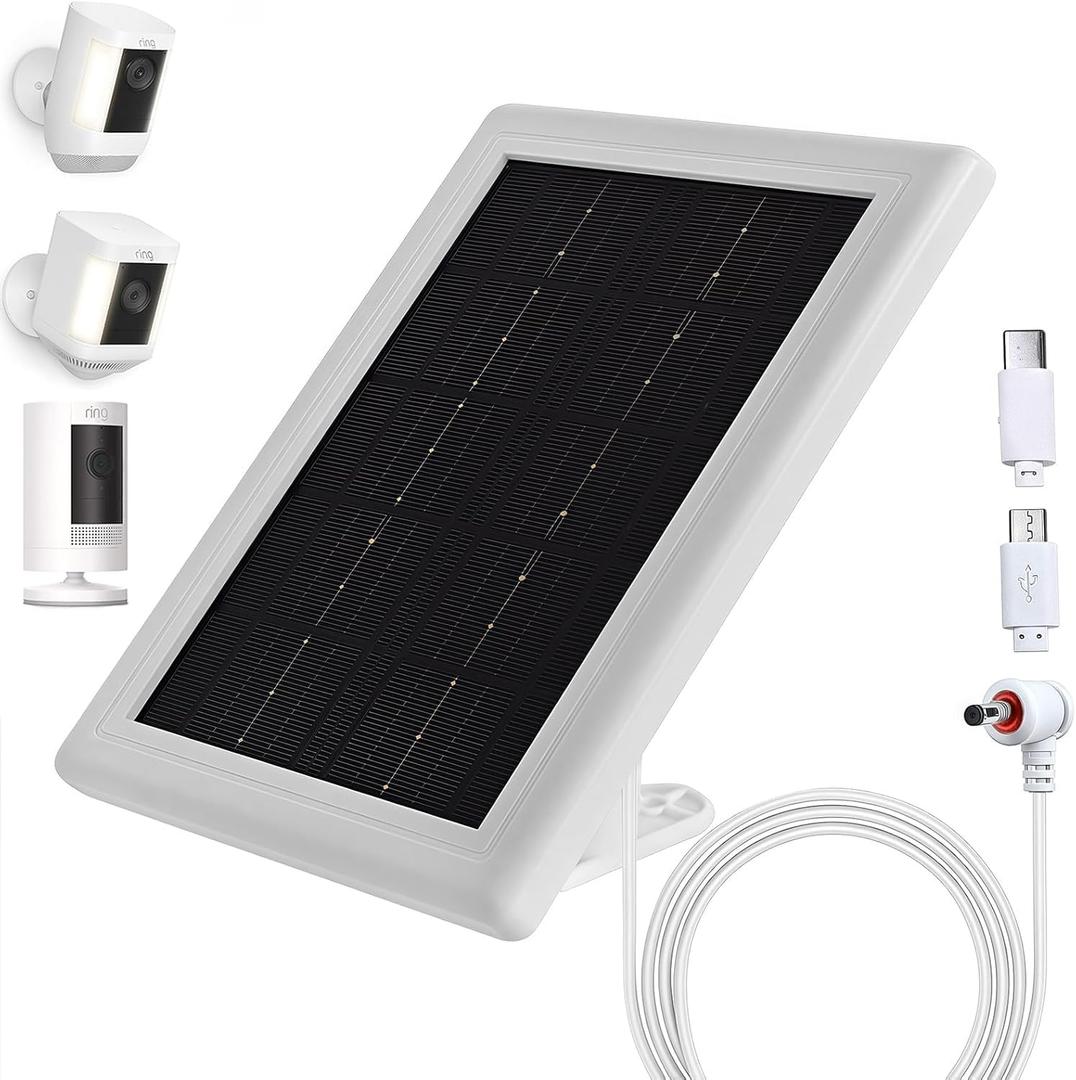 Ring Camera Solar Panel Charger, 5V 3.5W Solar Charger Compatible with Ring Spotlight Cam/Stick Up Cam Battery Outdoor Wireless Surveillance Camera, 16.4ft Cable (White, 1 Pack)