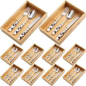 Kigley 8 Pieces Bamboo Drawer Organizer Kitchen Utensils Wooden Utensil Stackable Wooden Storage Box Bamboo Silverware Tray for Drawer(9 x 6 x 2 Inch,Wood)