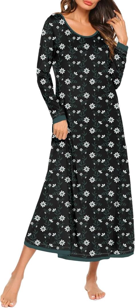 Ekouaer Nightgown Women Long Sleeve Sleepwear Full Length Long Nightshirt Soft Loungewear S-4XL