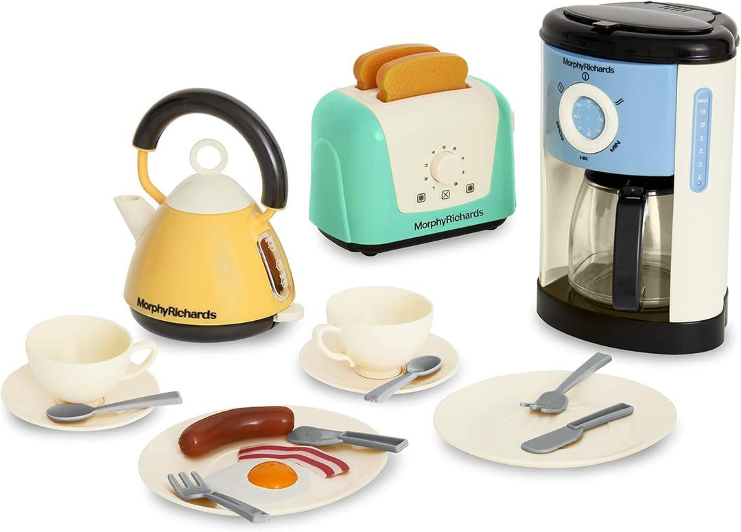 Casdon Morphy Richards Toys - Complete Kitchen Set - Toy Appliance Playset for Kids with Toaster, Coffee Maker, Kettle, Play Food & More - for Children Aged 3+ (Pastel)