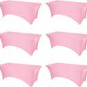 BRILLMAX 6 Pack Pink Spandex Table Covers for 8 Ft Rectangle Tables - 180 GSM Thick Stretch Tablecloth Fitted, Reinforced Foot Pockets, Wrinkle Free Cloth for Wedding Banquet Party Trade Show