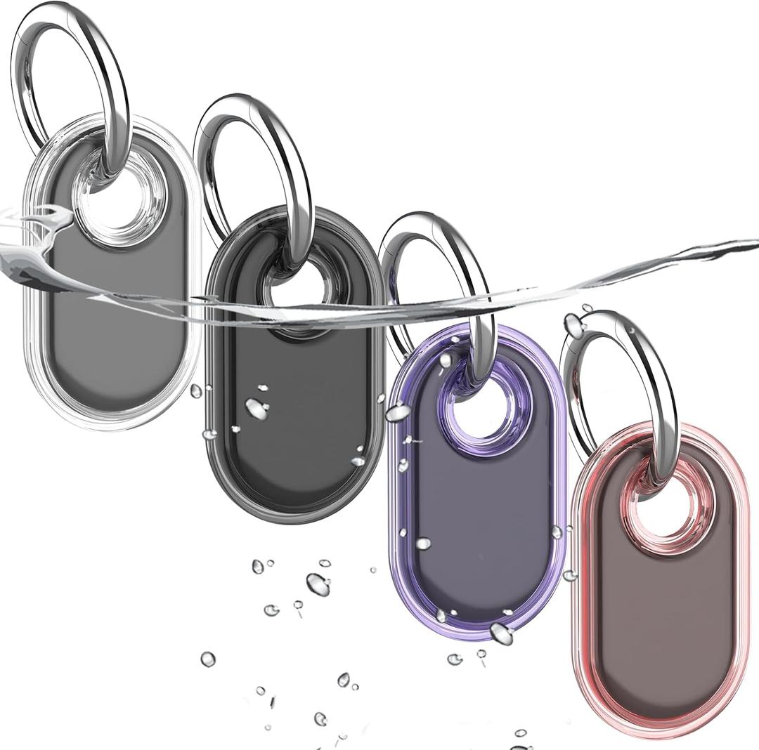 4 Pack Waterproof Compatible with Samsung Galaxy SmartTag2 Holder, TPU GPS Tracker Protective Case for Samsung Tag 2 with Keychain, Anti-Scratch Smart Tag 2 Case (White Black Pink Purple)