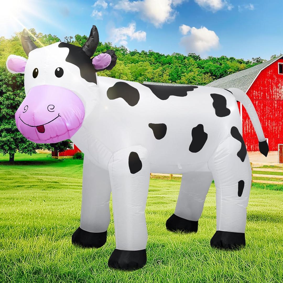 6FT Inflatable Cow Outdoor Decoration,Built-in LED Lights Indoor Outdoor Yard Lawn Ranch Blow Up Cute Animal Milk Cow,Christmas Holiday Display Spring Decorations for Garden Farm Themed Party