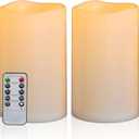 8" x 5" Waterproof Outdoor Flameless Candles Battery Operated LED Flickering Pillar Candles with Remote and Timer for Indoor Outdoor Lanterns, Long Lasting, Ivory White Large, Set of 2