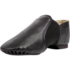 Asyuyu Jazz Shoes for Girls Slip-On Leather (Toddler/Little Kid/Big Kid) - Size 3.5 Big Kid for Dance Class & Stage - Black/Tan Split Sole Flexible