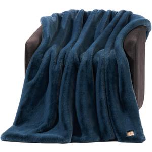 UGG Euphoria Faux Fur Throw Blanket, Soft Warm Throw Blankets for Couch or Bed, Luxury Bedroom Decor, Giftable Fuzzy Blankets, Machine Washable, 50-inch x 70-inch, Indigo Blue