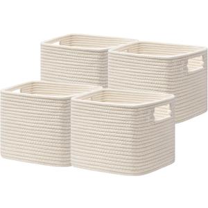 UBBCARE Storage Cubes 4 Pack, 11x 11x 7.8 Cube Storage Bin with Handles, Cotton Rope Baskets for Organizing, Woven Baskets for Shelf, Baby Nursery, Toy Storage, Closet, Classroom, Beige