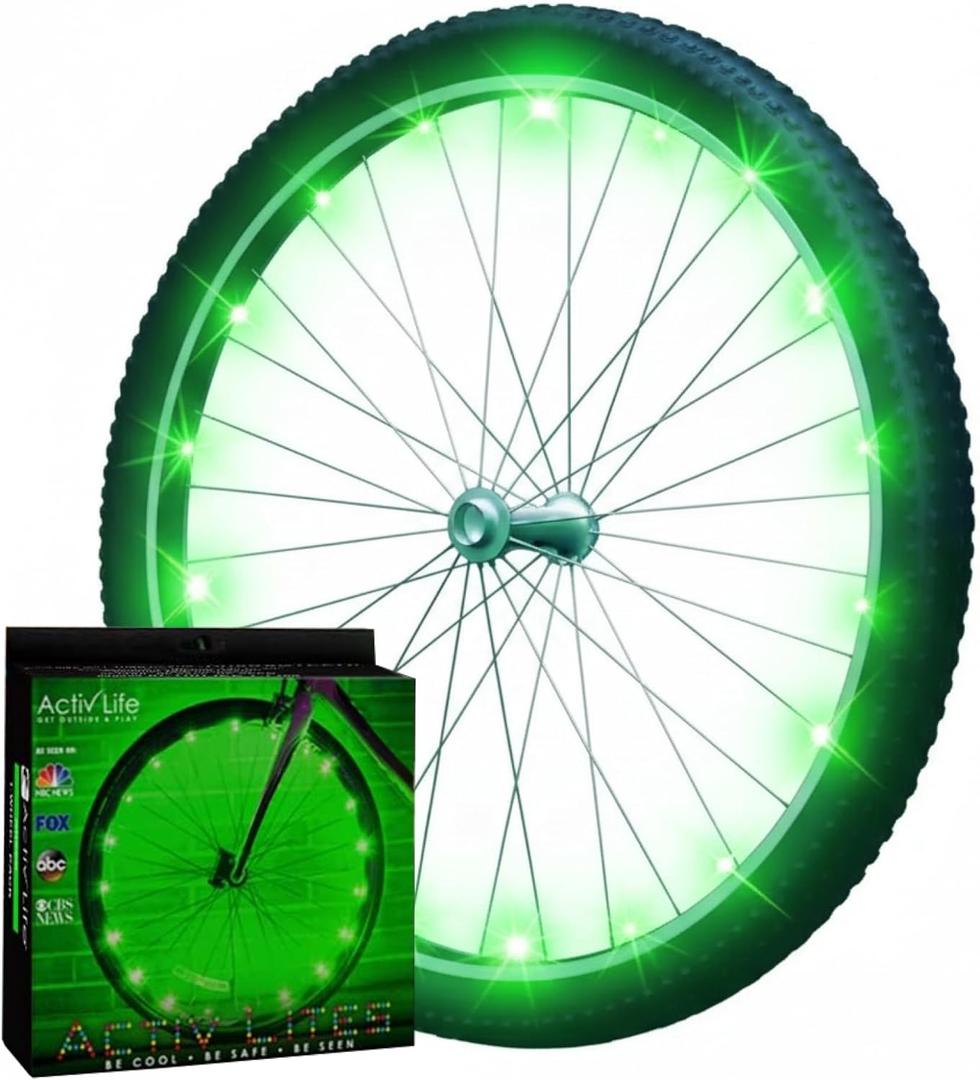Activ Life LED Bike Wheel Lights with Batteries Included! Get 100% Brighter and Visible from All Angles for Ultimate Safety & Style (1 Tire Pack) (Green)