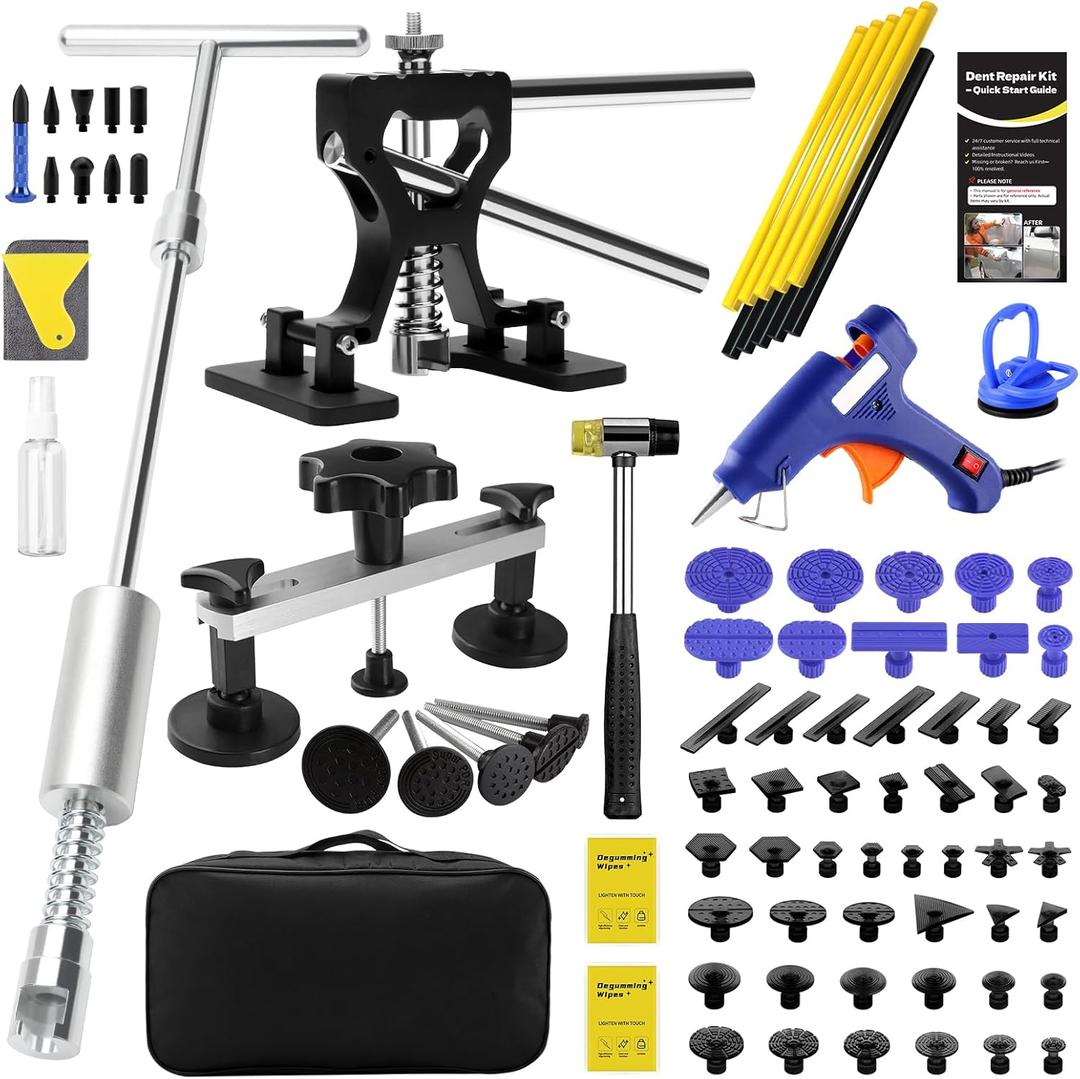 139PCS Dent Puller Kit, Paintless Dent Removal Kit, Car Dent Repair Kit with Metal Dent Lifter, Bridge Puller, T-Slide Hammer, Professional PDR Tools for dents, dings, creases and Hail Damage