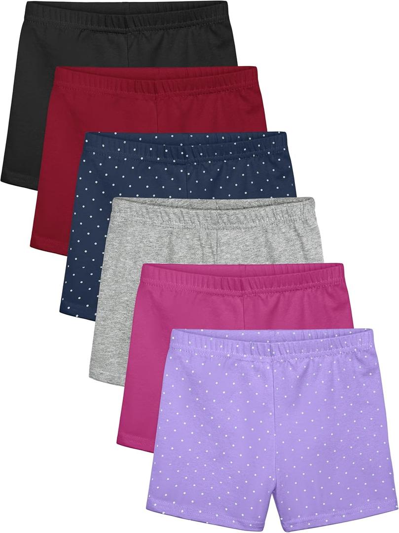 Ruisita 6 Pack Girls Cotton Biker Cartwheel Shorts Kids Safety Under Dress Dance Shorts (4-5T, Navy+white,purple+white,plum,burgundy,multicolor)