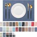 CADONO Placemats Set of 6 Washable Indoor/Outdoor Vinyl Place Mats for Dining Table Durable Non-Slip Heat Resistant PVC Weave Table MatsSimple Style-Deep Blue