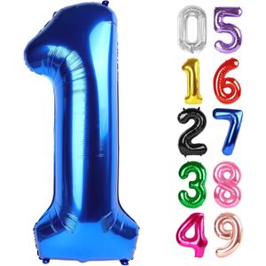 Metallic Blue Number 1 Balloon 40 Inch, 1st Birthday Balloon for Baby Boy Girl Toddler First Birthday Decorations, Shiny Metallic Blue Party Supplies