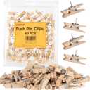 Push Pin Clips for Cork Board, 60 Pcs Wooden Paper Clips with Push pins for Bulletin Board Decoration, Artworks, Notes, Photos, Cubicle and Classroom Decor