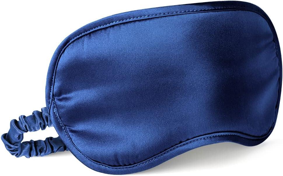 LULUSILK Mulberry Silk Sleep Eye Mask Blindfold with Elastic Strap Headband, Soft Eye Cover Eyeshade for Night Sleeping, Travel, Nap (Navy Blue) (1 Count (Pack of 1))
