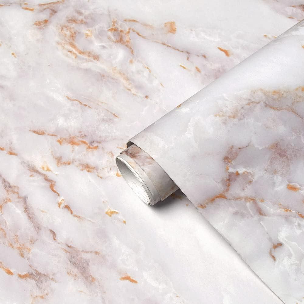Cohoo Home Marble Contact Paper for Countertops Marble Peel and Stick Wallpaper Removable Self Adhesive Wallpaper Matte Peel and Stick Countertops Kitchen Cabinet Waterproof 15.7inW 393inL White/Gold