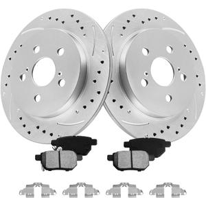 MOTOREVO Rear Brake Kit Compatible with Corolla 2009-2019 (ONLY Rear Disc, Not for Drums) Geomet Coated Brake Rotors & Ceramic Brake Pads [2019 Only for 1.8L Not for 2.0L Engine Models] 259mm Rotors