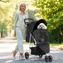 Smug 3 Wheels Pet Stroller, Dog and Cat Strollers, Storage Basket and Cup Holder, Breathable Mesh, Lightweight Travel Carrier, Waterproof and Foldable for Small Pets Outdoor Walk, Black