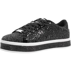 LUCKY STEP Women's Platform Glitter Sneakers | Sparkly Bling Shiny Dressy Bedazzled Wedding Bridal Fashion Walking Shoes (9, Black)