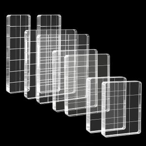8 Items Acrylic Stamp Block with Grid Lines, Assorted Sizes Clear Stamping Blocks for Scrapbooking, Card Making, DIY Crafts Essential Stamping Tool with (Straight Edge), 2.3 inches x 1.96 inches