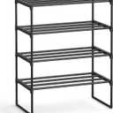SONGMICS Shoe Rack, 4-Tier Shoe Organizer, Metal Storage Shelf, Upright or Upside Down, for 10-15 Pairs, Stackable, for Entryway, 11.8 x 26.8 x 28.4 Inches, Black ULSA204B01