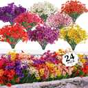 24 Bundles Artificial Flowers for Outdoors/Indoors, Fake Flowers Plants for Indoor Outside Garden Porch Window Box Home Wedding Farmhouse(8 Color)