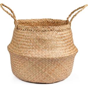 Seagrass Plant Basket, Wicker Woven Laundry Basket, Large Wicker Plant Baskets, Seagrass Baskets Planter for Plants Indoor(Unfolded Size 17.72" Diameter x 14.17" Height)