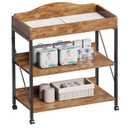Yetom Baby Changing Table, Diaper Changing Station with Pad and Wheels, Two-Tier Open Storage Shelves, Waterproof Diaper pad & Safety Strap,Compact Baby Furniture for Nursery, Rustic Brown