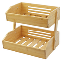 Fruit Basket Stand, 2 Tier Fruit Basket for Kitchen Counter, Produce Basket for Fruit and Vegetable Storage, Bamboo Basket Fruit Bowl Display Rack, Fruit Holder Snack Organizer