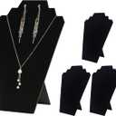 4Pcs/Set Necklace Display Stand for Selling, Earring Necklace Jewelry Set Easel Display Rack,Covered Soft Velvet with Cardboard Easel Necklace Display (4pcs design 2)