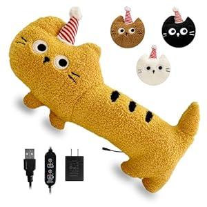 Stuffed Animal Heating Pad for Period Cramps & Menstrual Pain Relief, Cute Plush Gift for Teen Girls Period Kit, Safe USB Powered Heat Pad for Car Travel (Yellow cat)