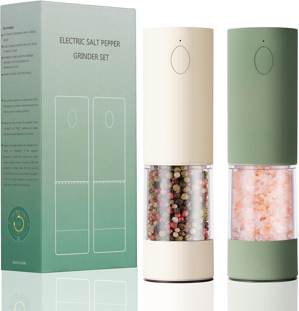 Electric Salt & Pepper Grinder Set (2 Pack)  USB Rechargeable, Adjustable Coarseness, One-Handed Operation with LED Light  Automatic Spice Mill Shaker for Kitchen, Dining, or Camping