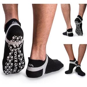 Muezna Men's Non-Slip Yoga Socks, Anti-Skid Pilates, Barre, Bikram Fitness Hospital Slipper Socks with Grips, 9-11, Black - 3 Pairs