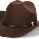 Western Cowboy Hat for Men Women Classic Roll Up Fedora Hat with Buckle Belt(Size:S-M)
