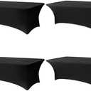 Lemict 4 Pack 8FT Rectangular Spandex Tablecloth,Wrinkle Resistant Fitted Cover for 96x30 inch Banquet Table Cloth, Washable Stretch Fabric for Party, Events, Wedding, Vendor  Black