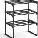 SONGMICS Shoe Rack, 3-Tier Shoe Organizer, Metal Storage Shelf, Upright or Upside Down, for 4-8 Pairs, Stackable, for Entryway, 11.8 x 16.7 x 21.5 Inches, Black ULSA003B01