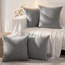 Set of 4 Grey Throw Pillow Covers 24x24 Inch, Neutral Boho Farmhouse Aesthetic Decorative Pillow Cases for Couch, Sofa, Living Room & Bed, Soft Chenille Pillow Cases, Stylish Home Decor, 60x60 cm