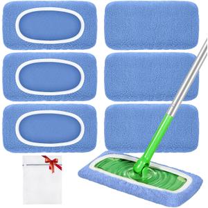 Reusable Mop Pads Compatible with Swiffer Sweeper Mop, Microfiber Dry Sweeping Cloths & Machine Washable Wet Pads Refill for Use on All Sealed Floors - Stone, Hardwood, Laminate & Tile (6 Blue)