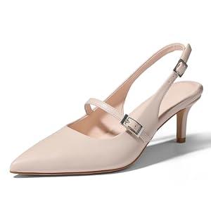 Uacllcau Slingback Kitten Heels for Women Pointed Toe Stiletto Heels Slip On Metallic Slingback Pumps Dress Work Bride Wedding Heeled Sandals Shoes, size 8.5