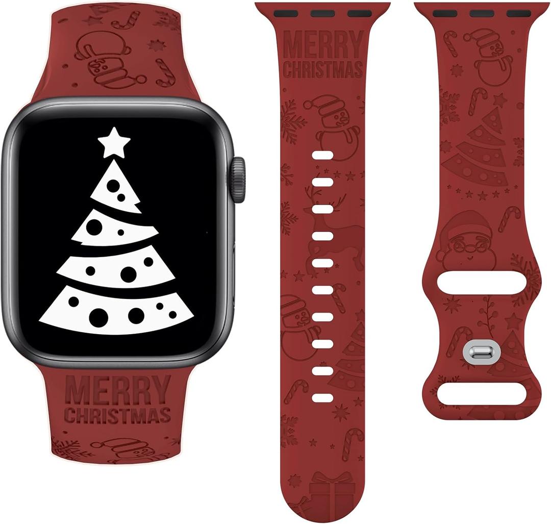 Wearlizer Christmas Snowflakes Engraved Band Compatible with Apple Watch Band  40/38/41/42mm  Cute Strap Soft Silicone Sport Band for iWatch Ultra (Series 11/10) (Wine Red)