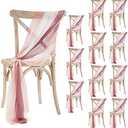 Moukeren 12 Sets Wedding Chair Sashes Cover with Ribbon Dusty Rose Tulle Wedding Aisle Decorations for Party Ceremony Reception Floral Arrangement Banquet Outdoor Decor