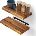 BATODA 17” Acacia Live Edge Floating Shelves, Wooden Floating Shelves for Wall - Set of 2 Floating Book Shelves, Book Shelf for Wall, Bathroom, Kitchen - Mounted Shelf, House Decor with Hardware