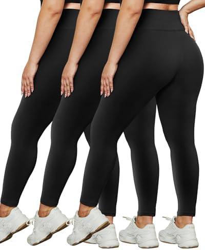 HLTPRO 3 Pack Plus Size Leggings for Women(X-Large - 4X)- High Waist Stretchy Soft Pants for Workout Running Yoga, 3XL