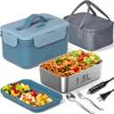 Electric Heated Lunch Box for Car Truck Home 1.8L 100W Portable Food Warmer with 12V/24V/110V/220V Hot Meal for Work Travel Jobsite Camping Christmas Gifts White Elephant Gifts for Adults/Men/Woman (Deep & light blue)