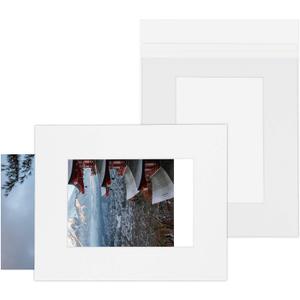 Mat Board Center, 25 Pack Pre-Assembled Photo Mat Kits 8x10 for 5x7 Pictures, Acid-Free Mats Mattes+Backing Boards+Clear Storage Bags, Slip-in Design for Picture Mounting (White)