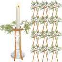 12 Pcs Christmas Pine Taper Candle Rings Wreaths with Velvet Bow Ribbon 1.38 Inch Mini Taper Candle Holder Decorations for Xmas Holiday Church Home Table Centerpiece Candlesticks(Brown)