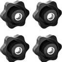 Aifeier ET 4 Pcs 1/4"-20 Inch Knob Black Nylon Screw-On Type Thru Threaded Knob Nuts 6-Star Shape Hand Tighten Clamping Knobs (0.25"/6.35mm)