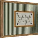 Vintage Green Wall Art, Mid Century Night Night Love You Stripe Canvas Wall Decor Painting, Modern Minimalist Nursery Striped Prints Pictures for Baby Room Kids Bedroom 16x24 Inch Framed
