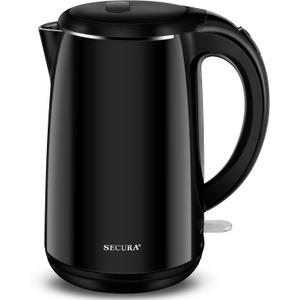 Secura Original Stainless Steel Double Wall Electric Water Kettle 1.8 Quart with Auto Shut-Off & Boil-Dry Protection, Black Onyx SWK-1701DA/HB-3227B