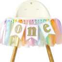 Rainbow Birthday High Chair Banner - Girl 1st Highchair Banner, First Tutu Banners, Ice Cream Birthday Party Decorations, Girls Party Supplies (Rainbow Garland One)